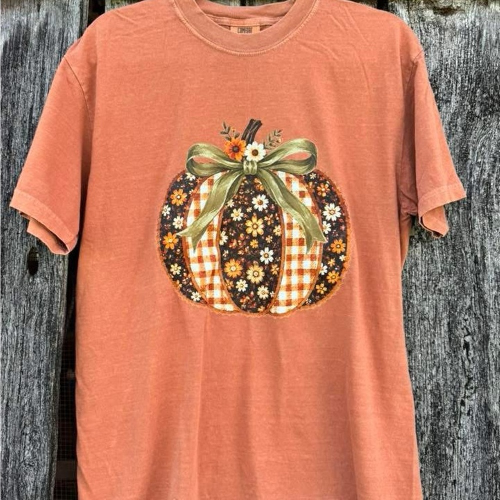 New Floral Pumpkin Graphic Tee - Yam Orange